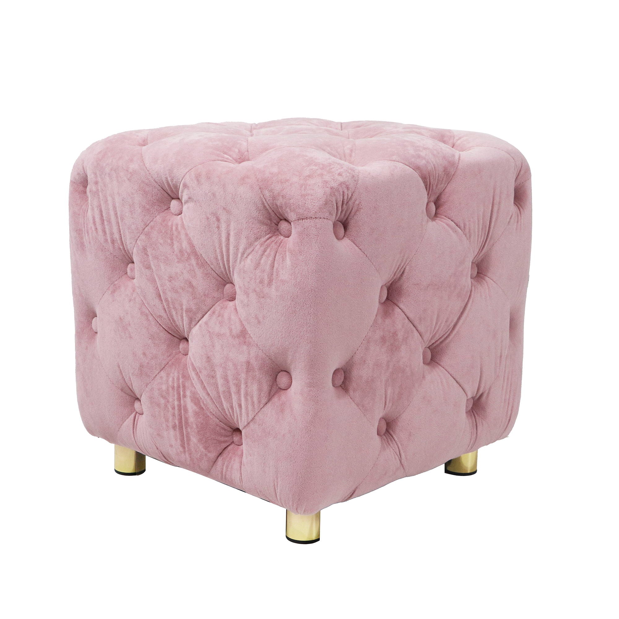 Modern Velvet Upholstered Ottoman, Exquisite Small End Table, Soft Foot Stool, Dressing Makeup Chair, Comfortable Seat For Living Room, Bedroom, Entrance - Pink