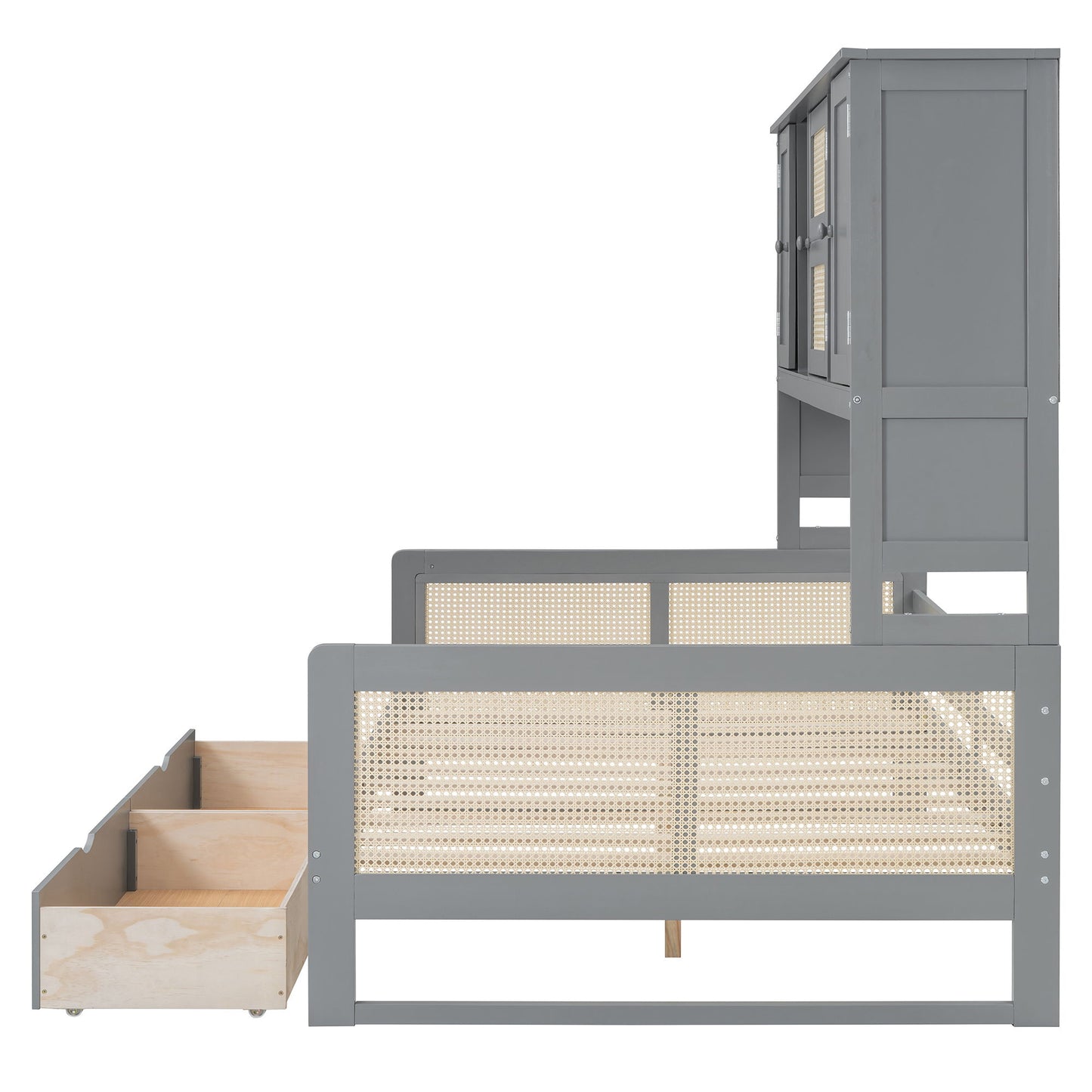 Full Size Wooden Daybed With 2 Drawers, And All In One Cabinet And Shelf - Gray