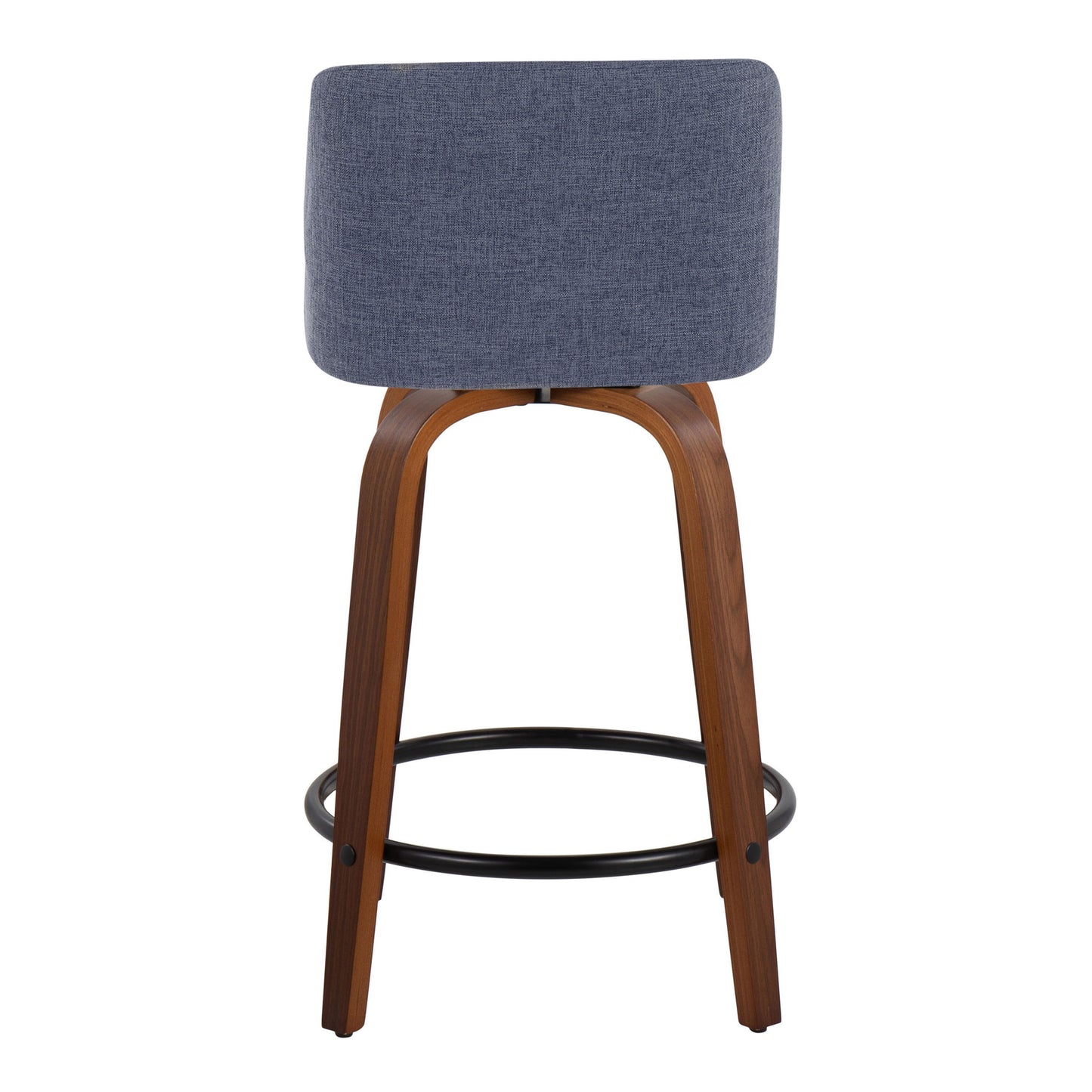 Toriano - Mid-Century Modern Fixed Height Counter Stool & Swivel With Round Footrest (Set of 2) - Walnut / Blue