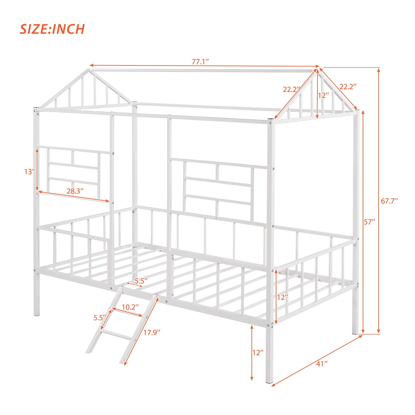 House Bed Frame Twin Size With Slatted Support No Box Spring Needed - White
