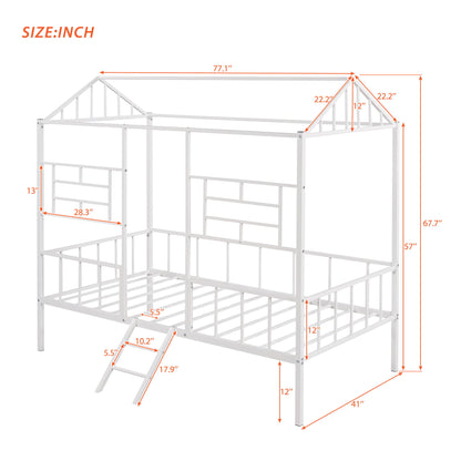 House Bed Frame Twin Size With Slatted Support No Box Spring Needed - White