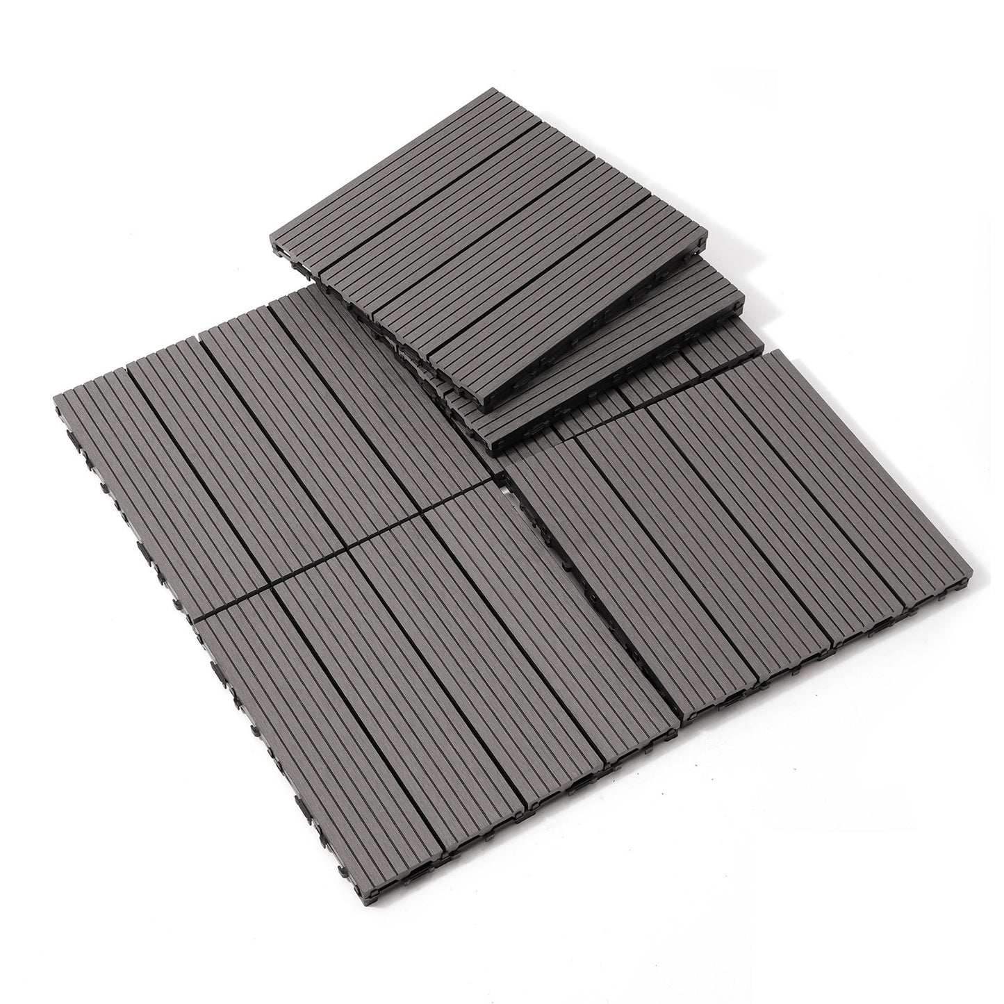 Wood Plastic Composite Deck Tiles (Set of 20), Sustainable Composite Decking Resist Rust, Water, Weather, Easy To Diy & Maintain, Ideal For Patios, Balconies, Rooftops - Light Gray