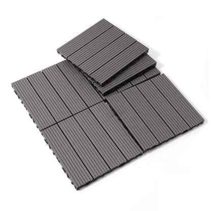 Wood Plastic Composite Deck Tiles (Set of 20), Sustainable Composite Decking Resist Rust, Water, Weather, Easy To Diy & Maintain, Ideal For Patios, Balconies, Rooftops - Light Gray
