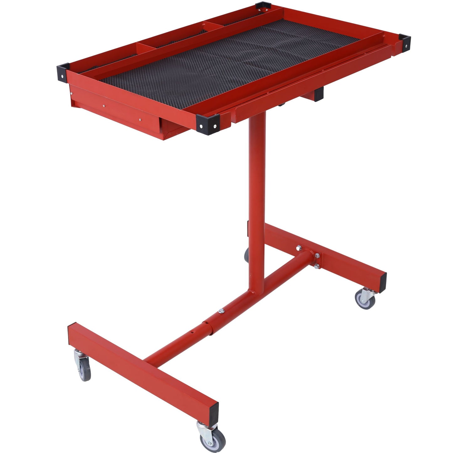 Adjustable Tear Down Work Table With Drawer For Garages, Repair Shops, And Diy, Portable, (4) 2.5" Swivel Casters, 220 Pound Capacity, Rubber Corners, Heavy Duty Steel - Red