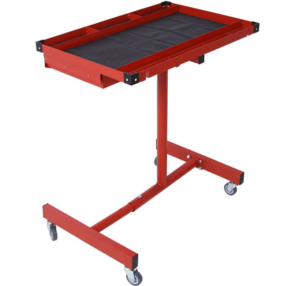 Adjustable Tear Down Work Table With Drawer For Garages, Repair Shops, And Diy, Portable, (4) 2.5" Swivel Casters, 220 Pound Capacity, Rubber Corners, Heavy Duty Steel - Red