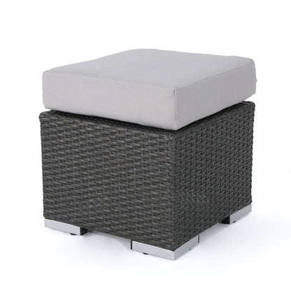 Santa Rosa - Outdoor Lounge Ottoman Rattan Waterproof Fabric - Gray / Silver