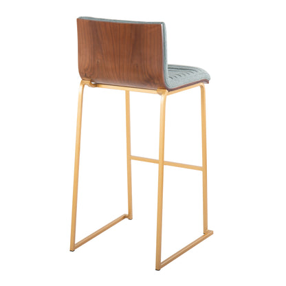 Mason Mara - Contemporary Fixed Height Barstool (Set of 2) - Gold / Walnut / Green