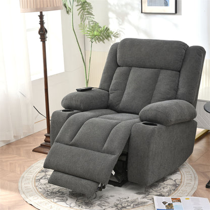 Power Lift Recliner Chair - Fabric Single Sofa With Extended Footrest, Remote Control, Cup Holders, And Side Pockets For Living Room Or Home Theater - Dark Gray