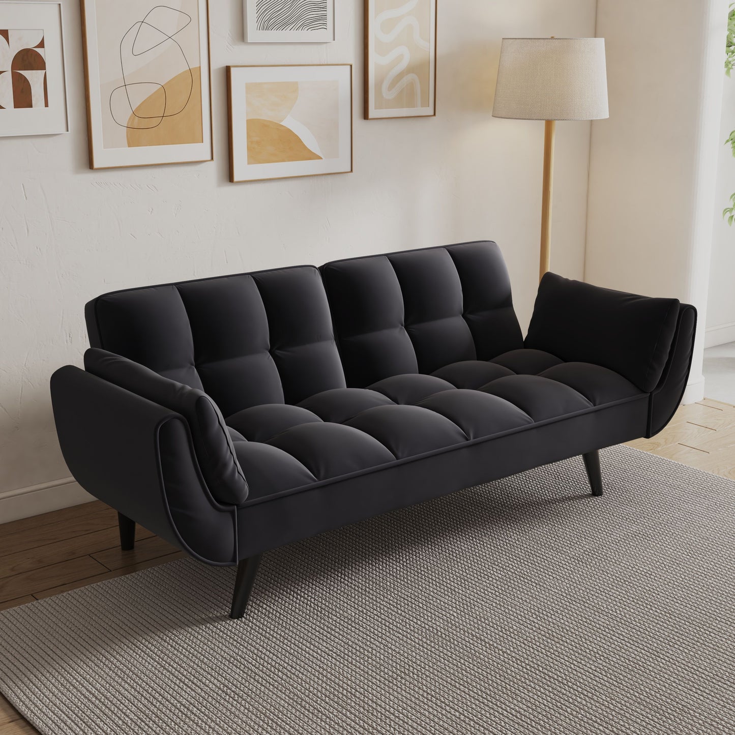 Sofa Soft Two Armrests Throw Pillow Pillow Comfortable Fit Apartment Bedroom Small Space - Black