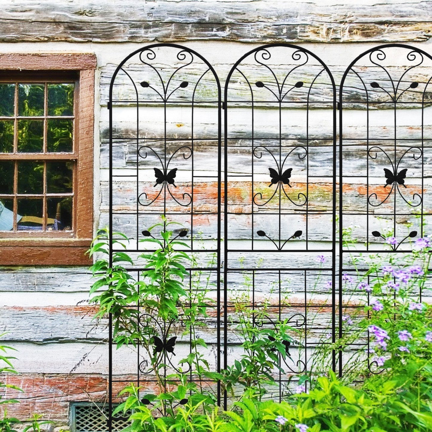 2 Pack Garden Metal Trellis Rustproof Trellis For Climbing Plants Outdoor Flower Support - Black