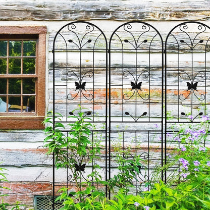 2 Pack Garden Metal Trellis Rustproof Trellis For Climbing Plants Outdoor Flower Support - Black