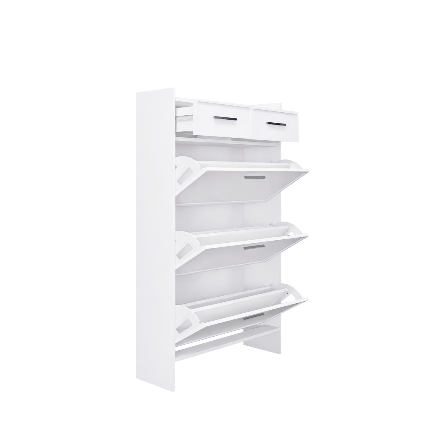 Shaker Shape Door Shoe Rack 3 Doors Shoe Cabinet With 2 Drawers With Open Space For Shoes - Matte White