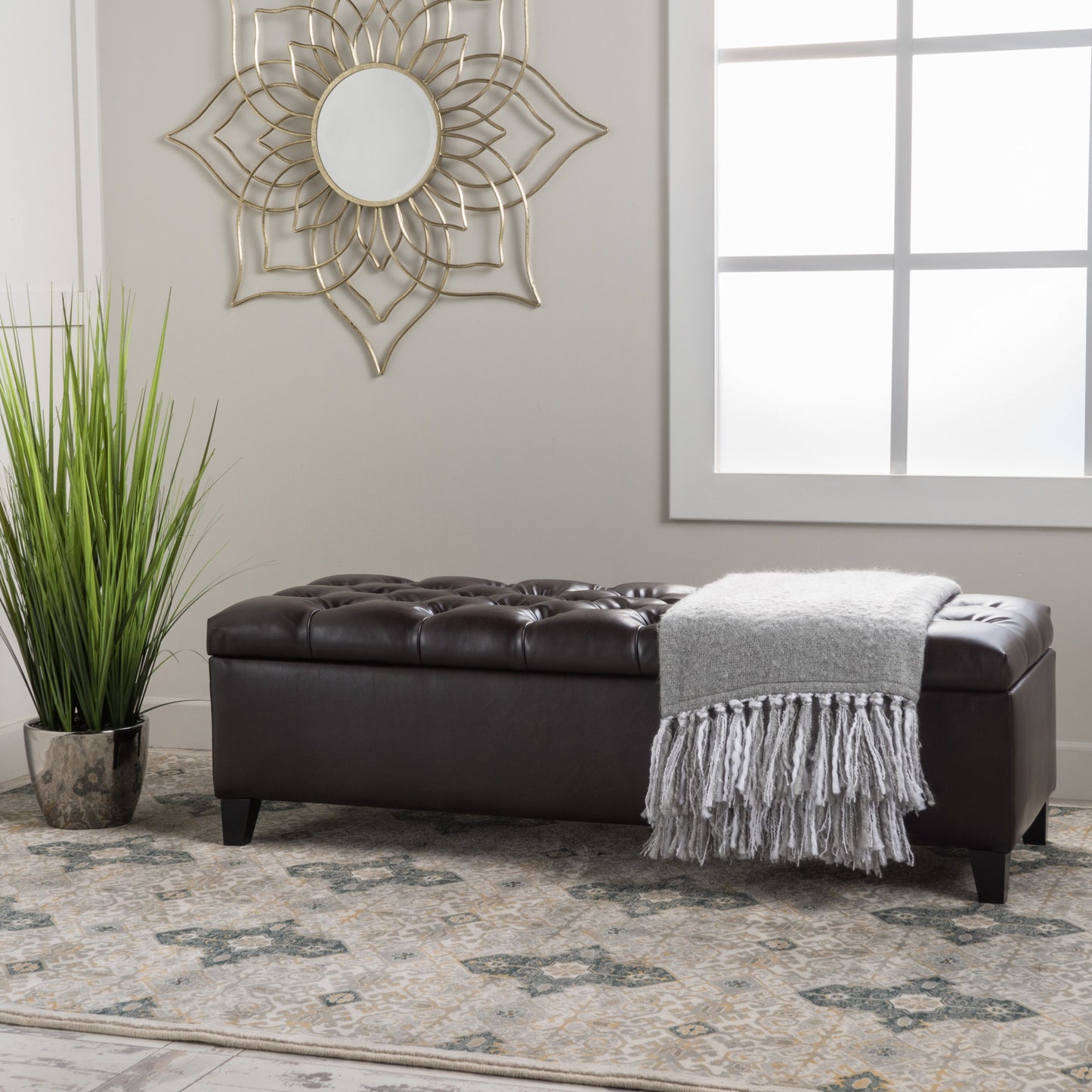 Nebulous - Upholstered Ottoman With Storage And Diamond Tufted Seat - Brown