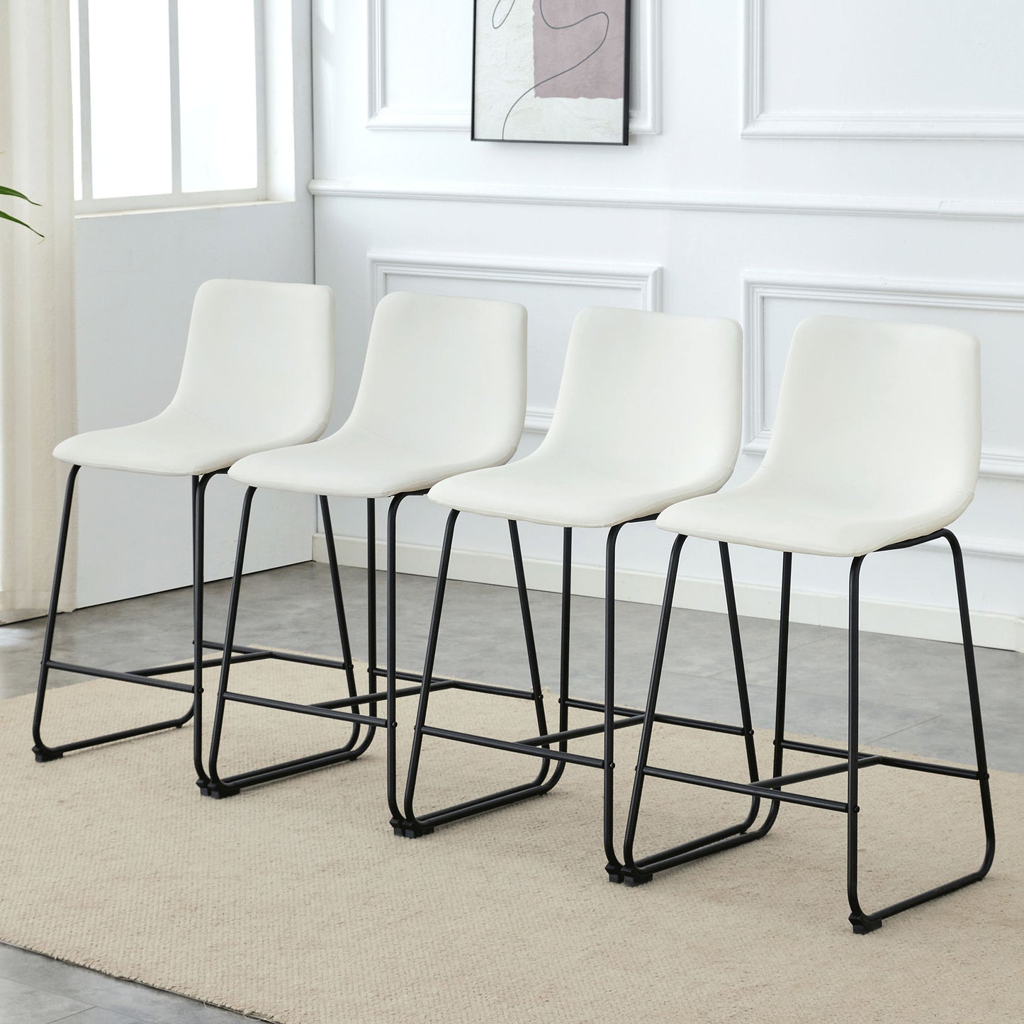 (Set of 2) Modern Minimalist Style Material Bar Stools, Suitable For Kitchen, Bar And Modern Home Design - White