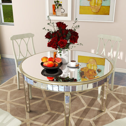 Round Glass Dining Table With Mirror Top - Silver