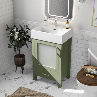 Bathroom Vanity With Ceramic Sink And Ample Storage, Ideal For Small Bathrooms - Green