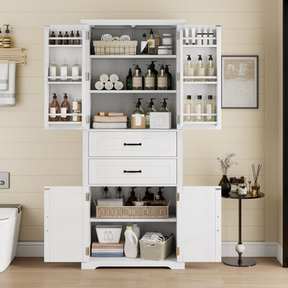 Elegant Multi Functional Storage Cabinet With Slide Rail Drawers, Adjustable Shelves - White