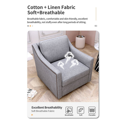 360 Degree Swivel Armchair Cotton Linen Skin - Friendly Fabric Ergonomic Design Brass Nail Decorative Armchair Living Room Chairs Bedroom Chairs Living Room Chairs Black Legs Suitable For Indoor Homes - Gray
