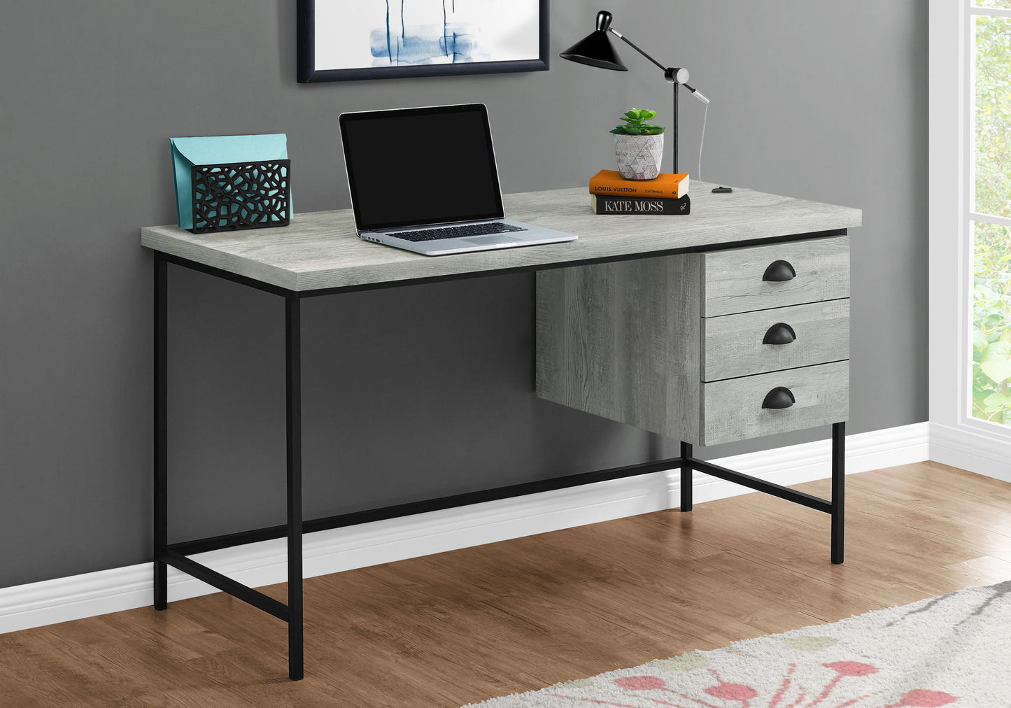 Computer Desk For Home Office, Laptop, Storage Drawers, Contemporary And Modern - Gray