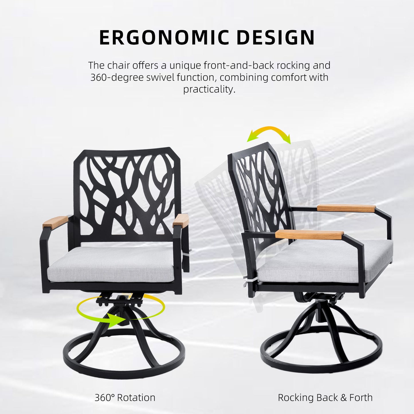 7 Pieces Outdoor Patio Furniture Set, Modern Dining Set With 6 Swivel Rockers Sunbrella Fabric, Rectangular Table With Umbrella Hole - Bourbon Brown