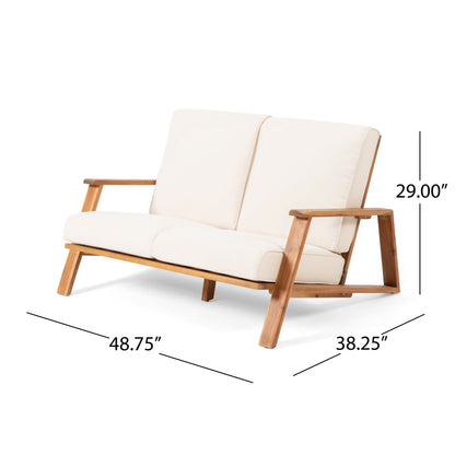 Paloma - Loveseat And Coffee Table Set With Adirondack Design Acacia Wood And Waterproof Fabric - Teak / Beige