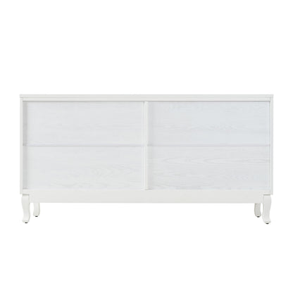 Elegant Sideboard With Sophisticated Wavy Pattern Doors And Arched Groove Design In A Stylish 4 Door Layout, Adjustable For Study, Entryway And Living Room - White