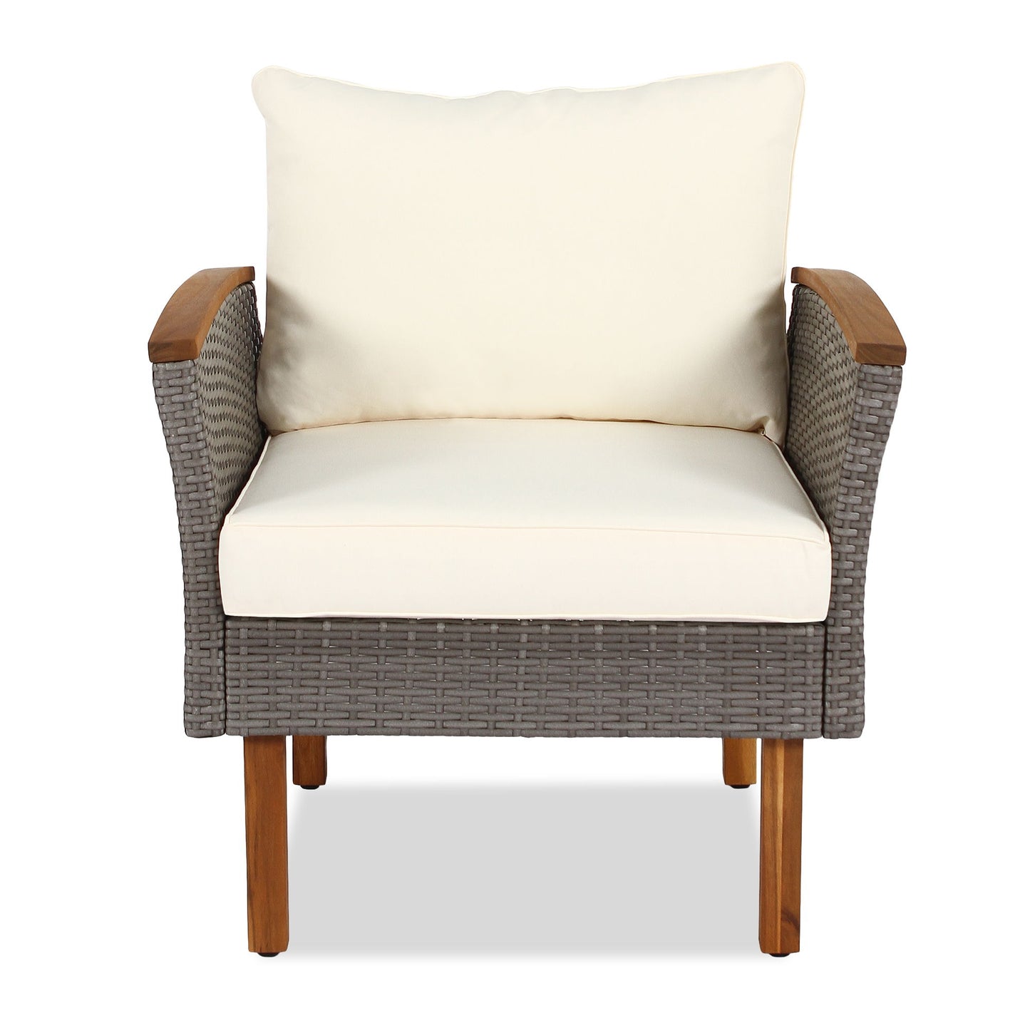 9 Piece Patio Rattan Furniture Set, Outdoor Conversation Set With Acacia Wood Legs And Tabletop, PE Rattan Sectional Sofa Set With Coffee Table, Washable Cushion - Beige