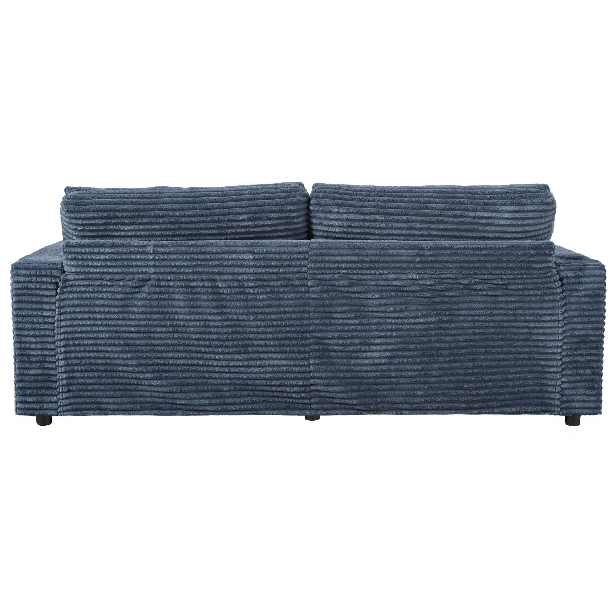 Oversized Loveseat Chaise Lounge Sectional Sofa Bed Corduroy Sleeper Sofa With 2 USB Ports, 2 Cup Holders And 2 Throw Pillows For Living Room And Bedroom - Blue