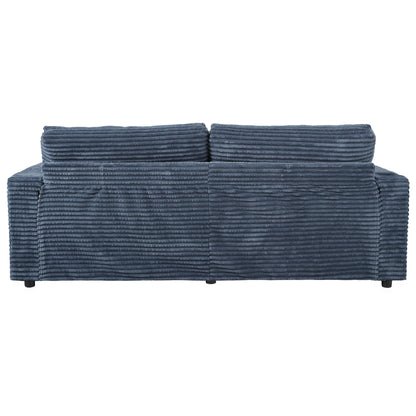 Oversized Loveseat Chaise Lounge Sectional Sofa Bed Corduroy Sleeper Sofa With 2 USB Ports, 2 Cup Holders And 2 Throw Pillows For Living Room And Bedroom - Blue