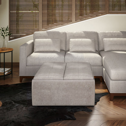 Avalon - Square Coffee Table Storage Ottoman - Distressed Gray Taupe