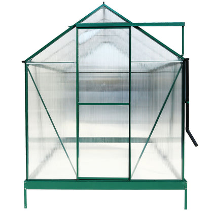 6.3'x8.2'x7' Polycarbonate Greenhouse, Heavy Duty Outdoor Aluminum Walk-In Green House Kit With Rain Gutter, Vent And Door For Backyard Garden - Green