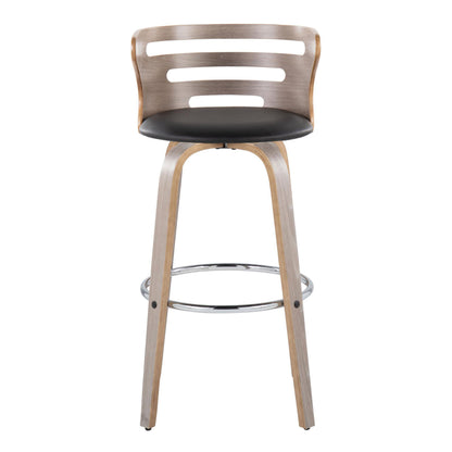 Cosini - Mid-Century Modern Fixed Height Barstool With Swivel With Round Footrest (Set of 2) - Light Gray / Black