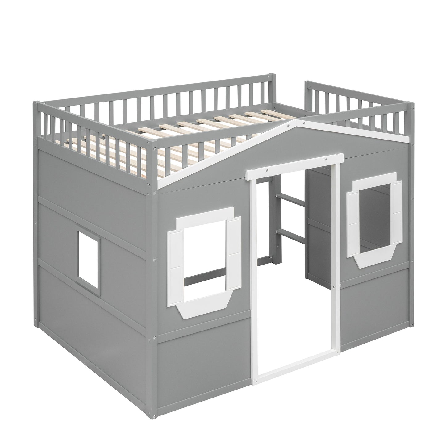 Full Size House Loft Bed With Ladder - Gray / White