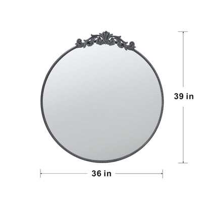 Classic Design Mirror With Round Shape And Baroque Inspired Frame For Bathroom, Entryway, Console Lean Against Wall - Black