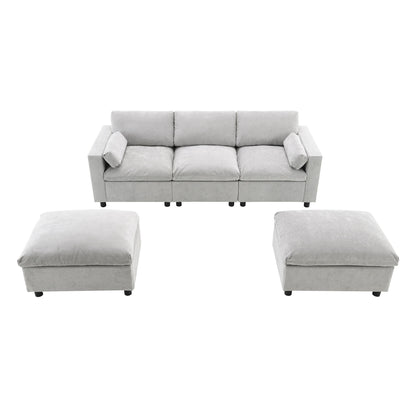 Modular Sectional With Storage Pockets, 5 Seat U Shaped Couch Set With Pillows, Free Combination Modern Cloud Sofa With 2 Movable Ottoman - Medium Gray