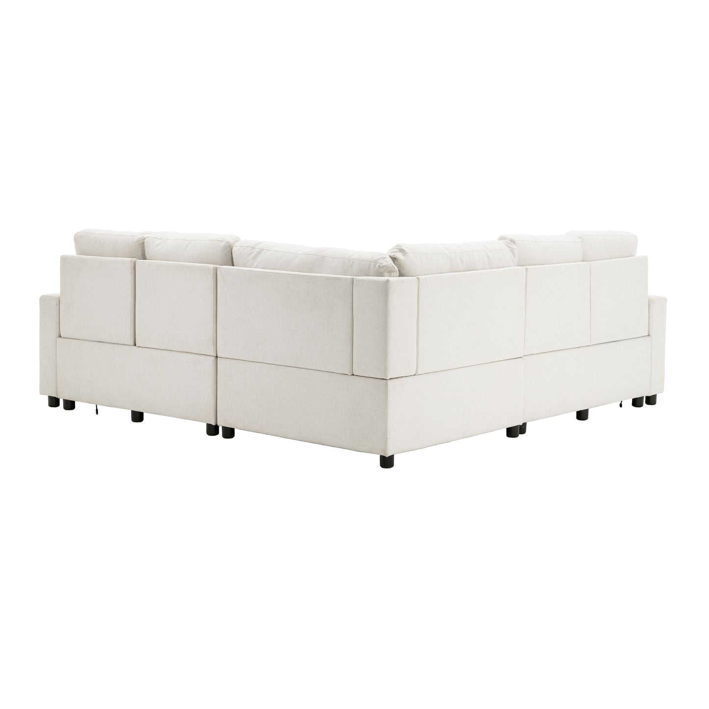 Power Recliner Sectional Sofa Home Theater Reclining Sofa With Two USB Ports, Two Storage Drawers For Living Room - Beige