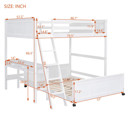 Full Over Full Bunk Bed With Desk - White