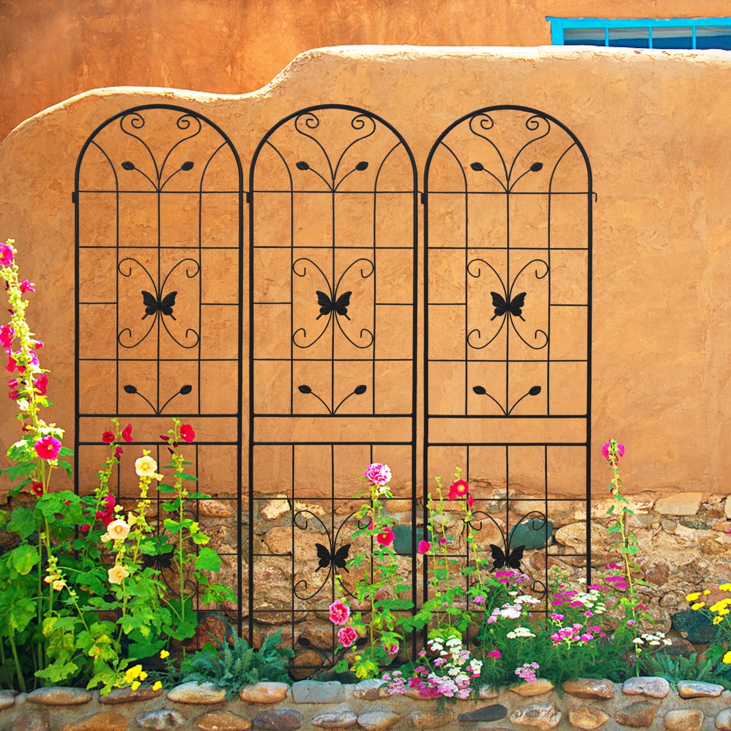2 Pack Garden Metal Trellis Rustproof Trellis For Climbing Plants Outdoor Flower Support - Black