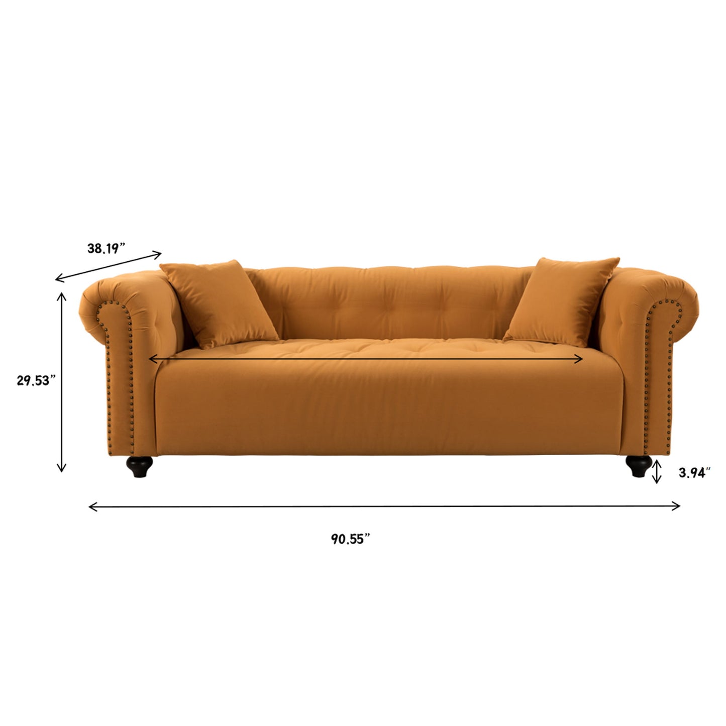 Retro Medieval Style Sofa With Roll Arms And Throw Pillows - Orange