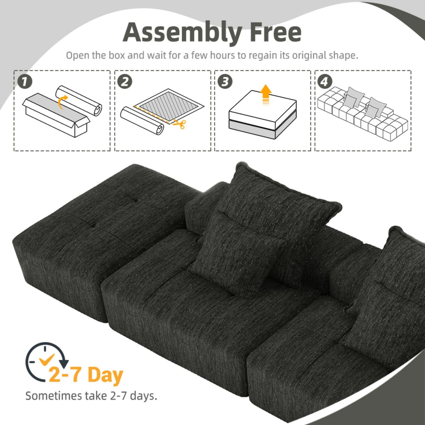 Modern Oversized Modular Sectional Sofa With 2 Ottoman And 2 Seat, Sparkling Chenille Fabric Soft Cushion Sofa With 4 Pillows, 4 Pieces Diy Combination Tufted Sofa, No Assembly Required - Black