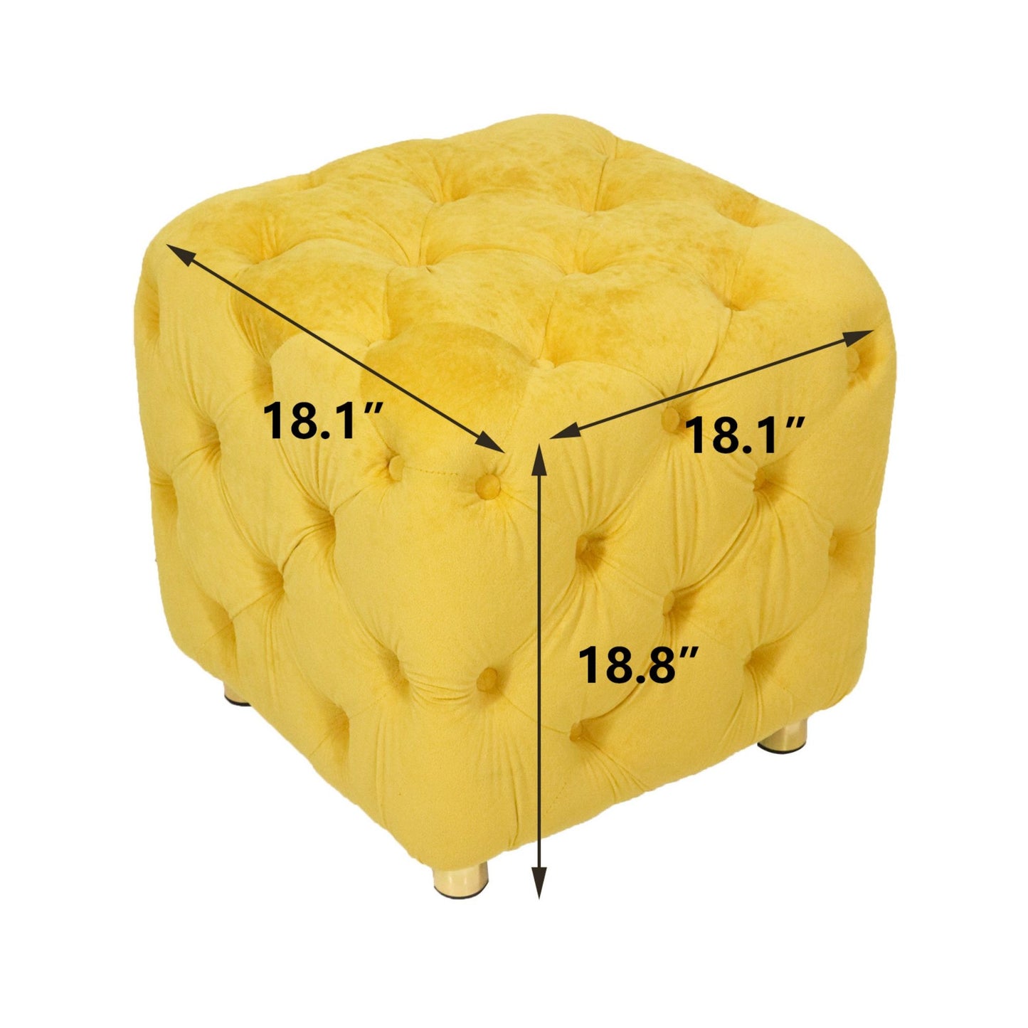 Modern Velvet Upholstered Ottoman, Exquisite Small End Table, Soft Foot Stool, Dressing Makeup Chair, Comfortable Seat For Living Room, Bedroom, Entrance - Yellow