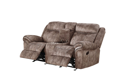 Zubaida - Two Tone Velvet Recliner Loveseat With USB Port Console - Chocolate