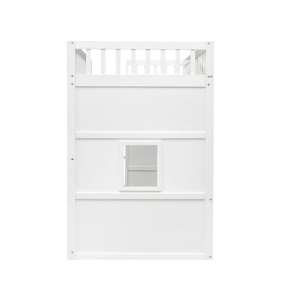 Twin Size House Loft Bed With Ladder - White / Gray