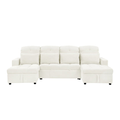 Oversized U - Shaped Sofa Versatile Sectional Sofa Pull Out Sofa Bed With Double Storage Chaise Lounges And 2 USB Ports For Living Room - Beige