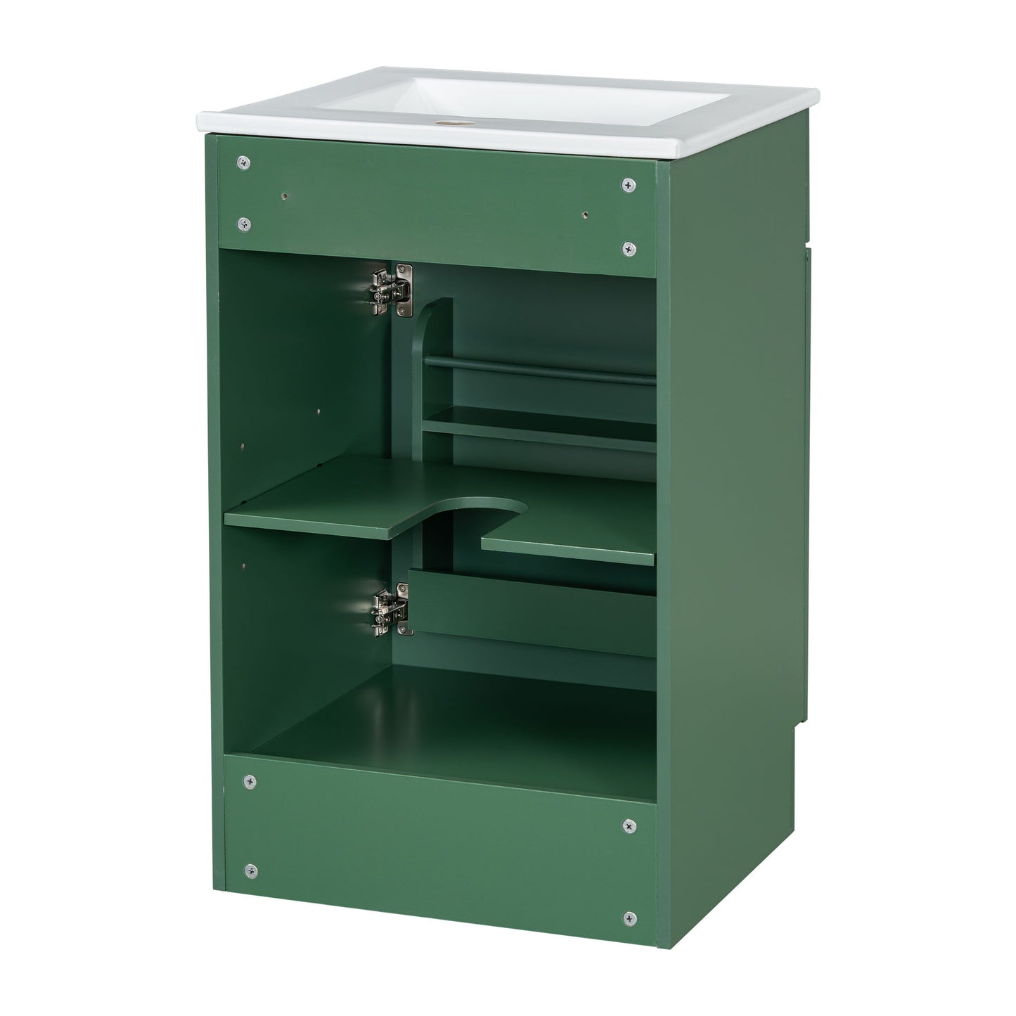 20" Bathroom Vanity With Sink, Freestanding Cabinet With Door Shelf And Adjustable Shelf, And Ceramic Construction - Green