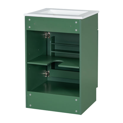 20" Bathroom Vanity With Sink, Freestanding Cabinet With Door Shelf And Adjustable Shelf, And Ceramic Construction - Green