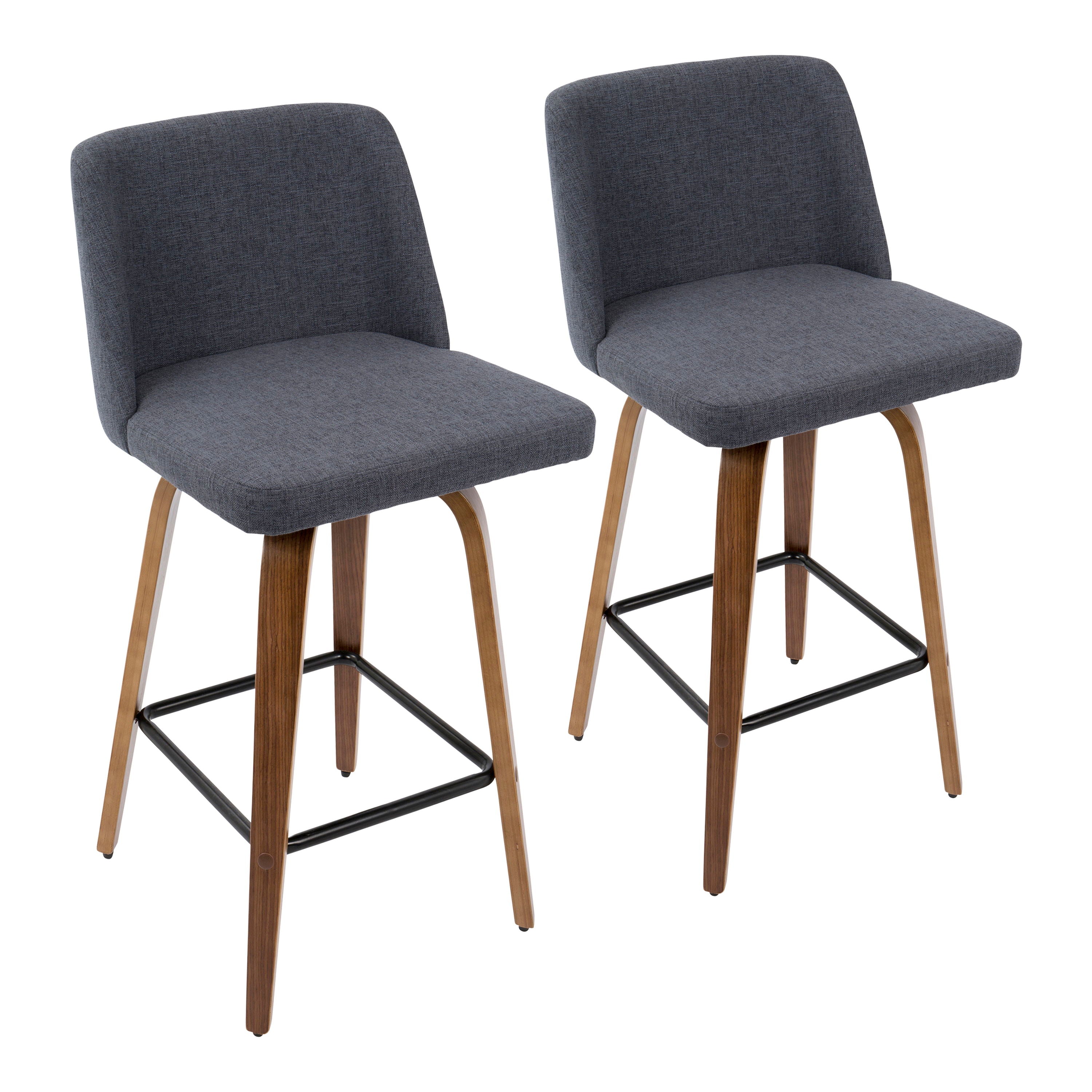 Toriano - Mid-Century Modern Counter Stool (Set of 2) - Walnut / Blue