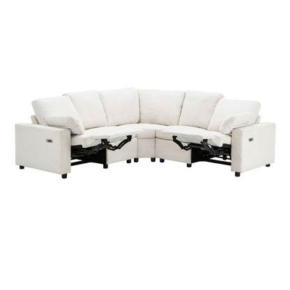 Power Recliner Sectional Sofa Home Theater Reclining Sofa With Two USB Ports, Two Storage Drawers For Living Room - Beige