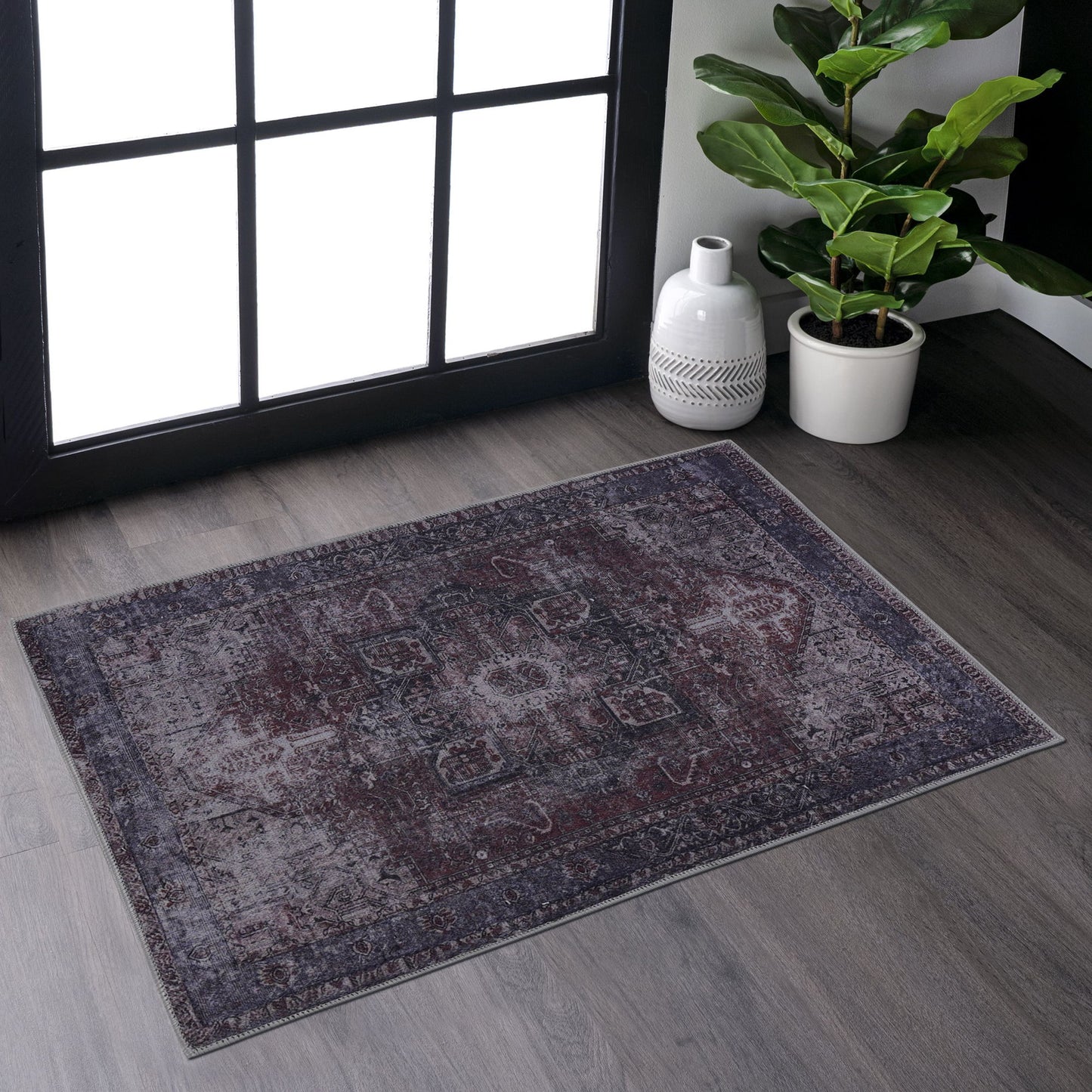 Maval - 2' X 3' Washable Area Rug - Burgundy