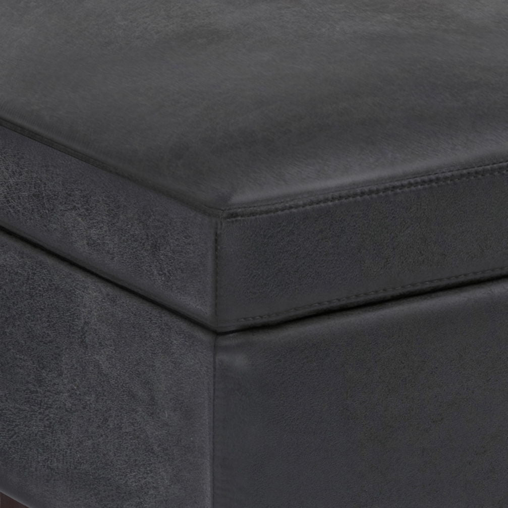 Owen - Small Rectangular Storage Ottoman - Distressed Black